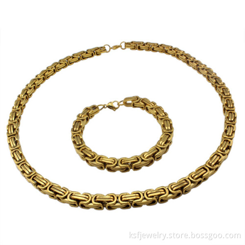 KSF Stainless Steel Gold Necklace And Bracelet Set Heavy Choker Necklace For Men